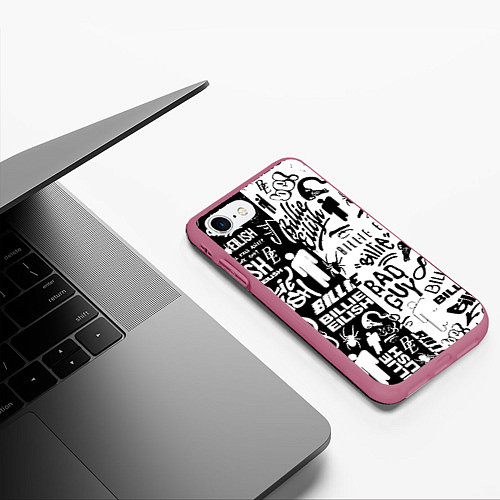 Чехол iPhone 7/8 матовый Billie Eilish чернобелые битва лого / 3D-Малиновый – фото 3