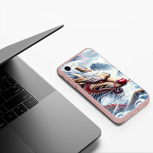 Чехол iPhone 7/8 матовый Свирепый японский дракон - искусство / 3D-Светло-розовый – фото 3