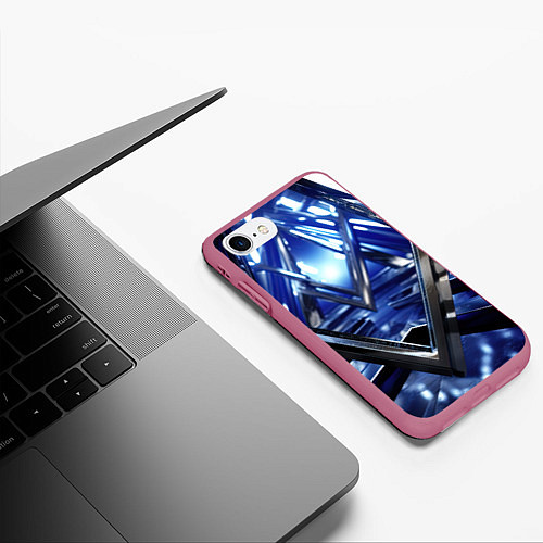 Чехол iPhone 7/8 матовый Синяя и черная конструкция абстракция / 3D-Малиновый – фото 3