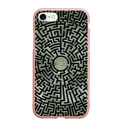Чехол iPhone 7/8 матовый Лабиринт круг, цвет: 3D-светло-розовый