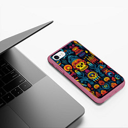 Чехол iPhone 7/8 матовый Паттерн в мексиканском фолк-стиле, цвет: 3D-малиновый — фото 2