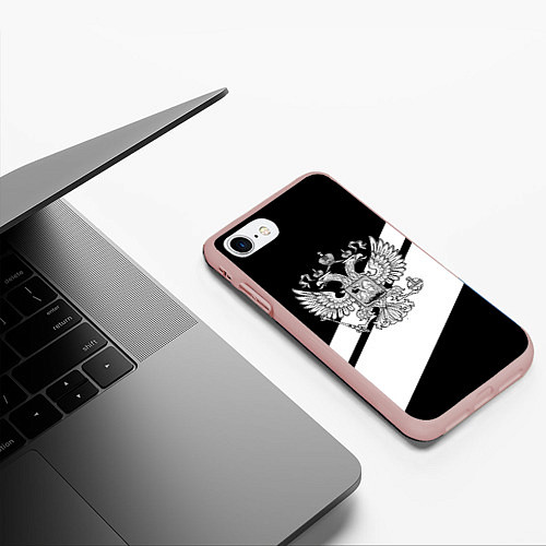 Чехол iPhone 7/8 матовый Россия спорт полосы герб / 3D-Светло-розовый – фото 3