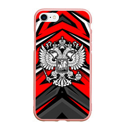 Чехол iPhone 7/8 матовый Россия - красная геометрия, цвет: 3D-светло-розовый