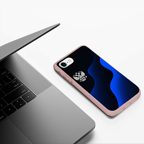 Чехол iPhone 7/8 матовый Герб РФ - глубокий синий / 3D-Светло-розовый – фото 3