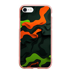 Чехол iPhone 7/8 матовый Зеленые и оранжевые кляксы, цвет: 3D-светло-розовый