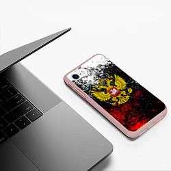 Чехол iPhone 7/8 матовый Герб РФ брызги красок, цвет: 3D-светло-розовый — фото 2