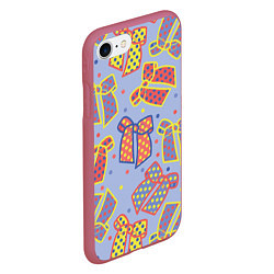 Чехол iPhone 7/8 матовый Узор с яркими разноцветными бантами в горошек, цвет: 3D-малиновый — фото 2