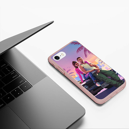 Чехол iPhone 7/8 матовый Jason & Lucia - GTA 6 official art / 3D-Светло-розовый – фото 3