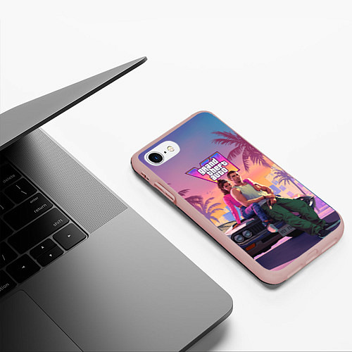 Чехол iPhone 7/8 матовый Главные герои gta 6 / 3D-Светло-розовый – фото 3