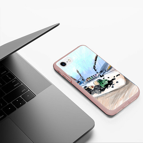 Чехол iPhone 7/8 матовый Капли и портрет тушью / 3D-Светло-розовый – фото 3