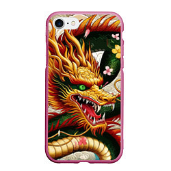 Чехол iPhone 7/8 матовый Морда японского дракона - ирезуми, цвет: 3D-малиновый
