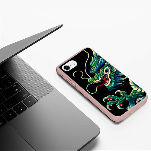 Чехол iPhone 7/8 матовый Japanese irezumi - dragon / 3D-Светло-розовый – фото 3