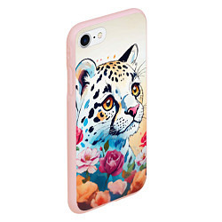 Чехол iPhone 7/8 матовый Мультяшный леопард в цветах, цвет: 3D-светло-розовый — фото 2