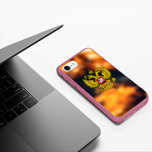 Чехол iPhone 7/8 матовый Герб РФ градиент огня / 3D-Малиновый – фото 3