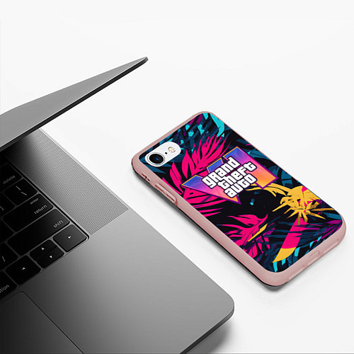 Чехол iPhone 7/8 матовый GTA 6 logo abstract / 3D-Светло-розовый – фото 3