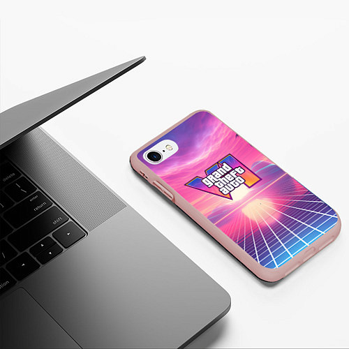 Чехол iPhone 7/8 матовый GTA 6 Vaporwave / 3D-Светло-розовый – фото 3