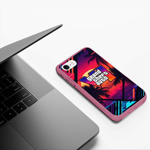 Чехол iPhone 7/8 матовый GTA 6 аbstract logo / 3D-Малиновый – фото 3