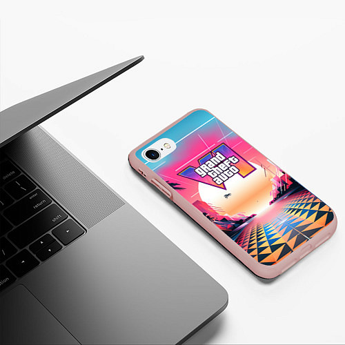 Чехол iPhone 7/8 матовый GTA 6 retro abstract logo / 3D-Светло-розовый – фото 3