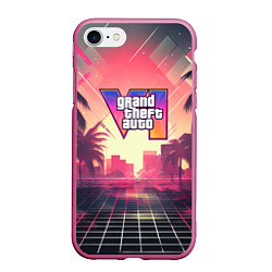 Чехол iPhone 7/8 матовый GTA 6 retro abstract logo, цвет: 3D-малиновый