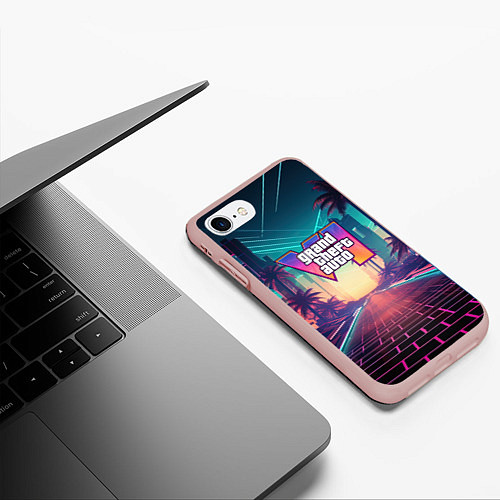 Чехол iPhone 7/8 матовый GTA 6 night city logo / 3D-Светло-розовый – фото 3
