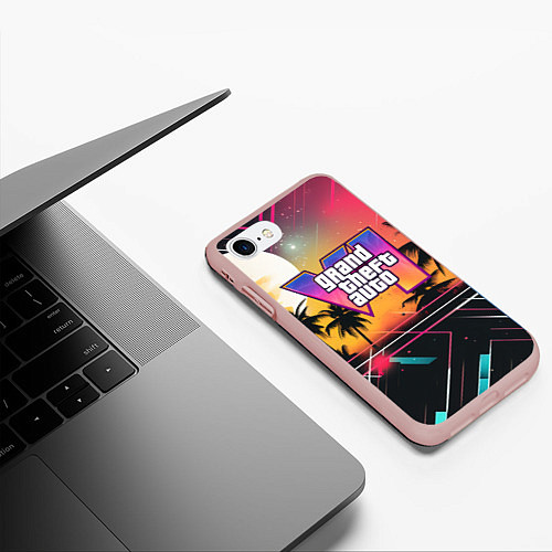 Чехол iPhone 7/8 матовый GTA 6 night logo / 3D-Светло-розовый – фото 3