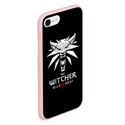 Чехол iPhone 7/8 матовый The Witcher белое лого гейм, цвет: 3D-светло-розовый — фото 2