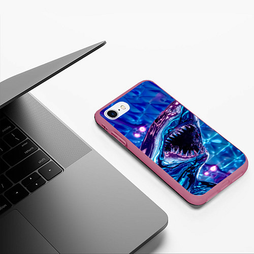 Чехол iPhone 7/8 матовый Фиолетовая акула / 3D-Малиновый – фото 3