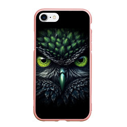 Чехол iPhone 7/8 матовый Грозная зеленая сова, цвет: 3D-светло-розовый