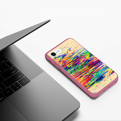 Чехол iPhone 7/8 матовый Разноцветный глитч / 3D-Малиновый – фото 3