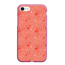 Чехол iPhone 7/8 матовый Love heart message pattern, цвет: 3D-малиновый
