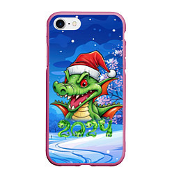 Чехол iPhone 7/8 матовый Зеленый дракон в зимнем парке, цвет: 3D-малиновый