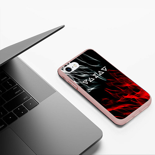 Чехол iPhone 7/8 матовый Ведьмак лого битва огней / 3D-Светло-розовый – фото 3