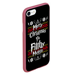 Чехол iPhone 7/8 матовый Merry Christmas ya filthy muggle, цвет: 3D-малиновый — фото 2