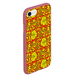 Чехол iPhone 7/8 матовый Хохломская роспись золотистые цветы и ягоды на кра, цвет: 3D-малиновый — фото 2