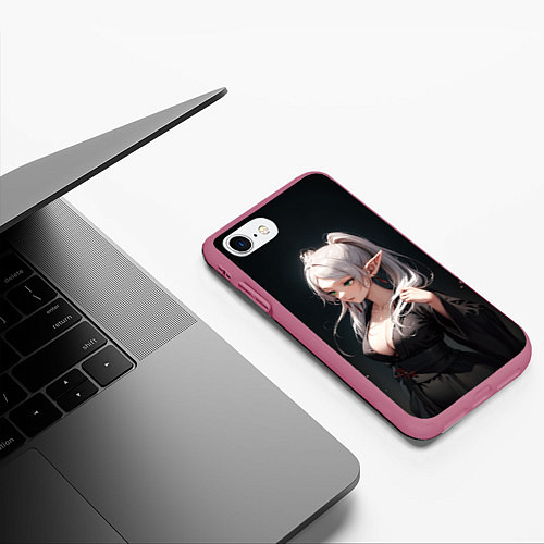Чехол iPhone 7/8 матовый Фрирен в кимоно- Sou sou no frieren / 3D-Малиновый – фото 3