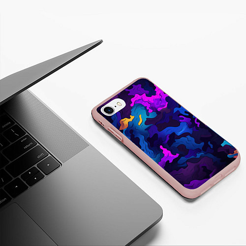 Чехол iPhone 7/8 матовый Яркие кислотная разноцветные пятна в виде камуфляж / 3D-Светло-розовый – фото 3