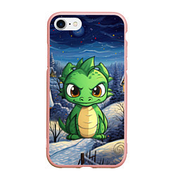 Чехол iPhone 7/8 матовый Зеленый дракон новогодний город, цвет: 3D-светло-розовый