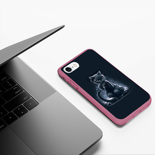 Чехол iPhone 7/8 матовый Sweet cat - cyberpunk / 3D-Малиновый – фото 3