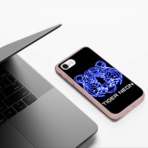 Чехол iPhone 7/8 матовый Tiger neon art / 3D-Светло-розовый – фото 3