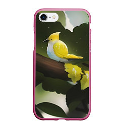 Чехол iPhone 7/8 матовый Маленькая жёлтая птица на дереве, цвет: 3D-малиновый