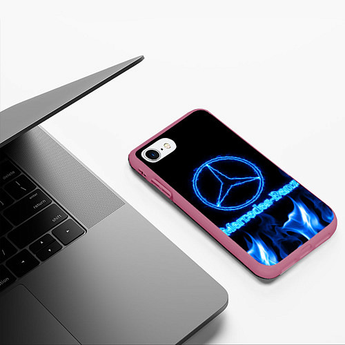 Чехол iPhone 7/8 матовый Mercedes-benz blue neon / 3D-Малиновый – фото 3