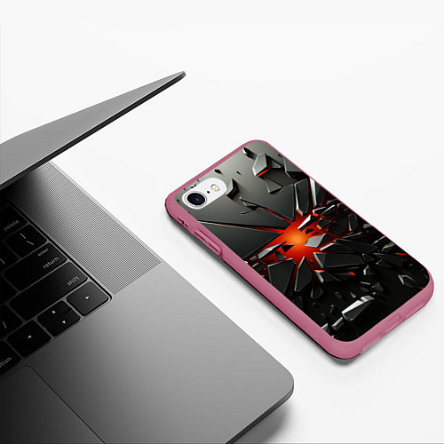 Чехол iPhone 7/8 матовый Взрыв и черные камни / 3D-Малиновый – фото 3