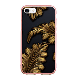 Чехол iPhone 7/8 матовый Золотые узоры в виде листьев, цвет: 3D-светло-розовый