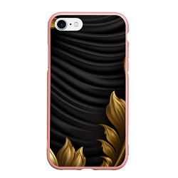 Чехол iPhone 7/8 матовый Узоры золотые на черном фоне, цвет: 3D-светло-розовый