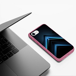 Чехол iPhone 7/8 матовый Черная абстракция с синим неоновым ярким свечением, цвет: 3D-малиновый — фото 2