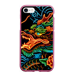 Чехол iPhone 7/8 матовый Japanese neon dragon - irezumi, цвет: 3D-малиновый