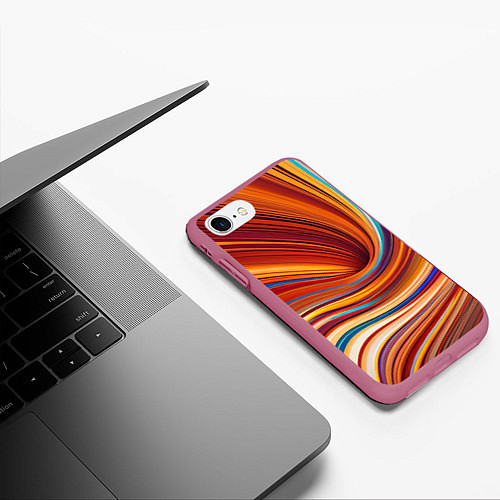 Чехол iPhone 7/8 матовый Цветные волны - нейросеть / 3D-Малиновый – фото 3