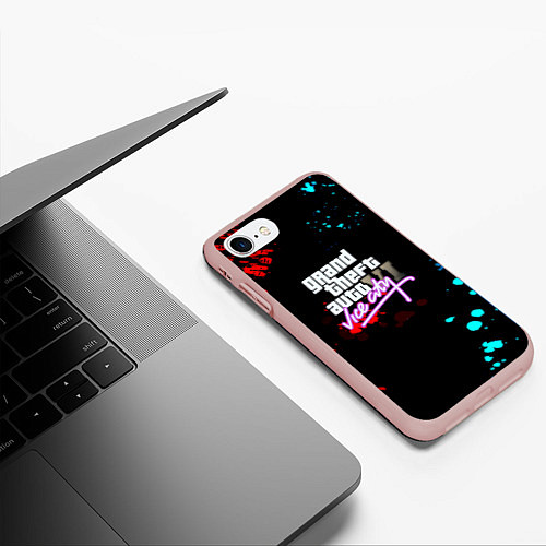 Чехол iPhone 7/8 матовый GTA vice city неоновые краски вайсити / 3D-Светло-розовый – фото 3