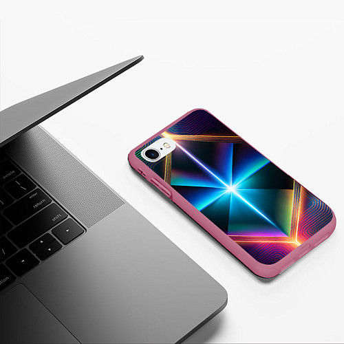 Чехол iPhone 7/8 матовый Светящиеся лучи в квадрате / 3D-Малиновый – фото 3