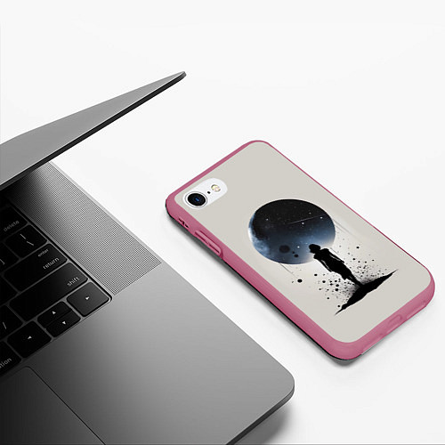 Чехол iPhone 7/8 матовый Силуэт девушки на фоне космоса / 3D-Малиновый – фото 3